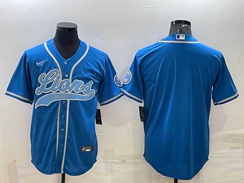 Mens Detroit Lions Blank Blue With Patch Cool Base Stitched Baseball Jersey->detroit lions->NFL Jersey